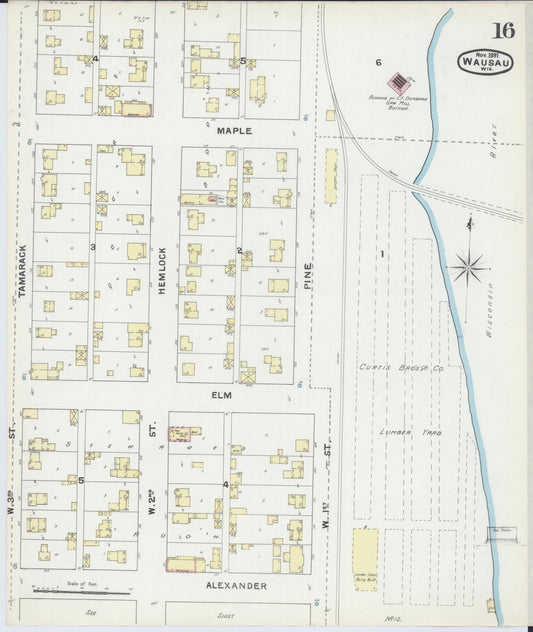 Sanborn Fire Insurance Map from Wausau, Marathon County, Wisconsin (1891), Sheet #0016 - Historic Sanborn Fire Insurance Map Print, vintage old map wall art, antique decor, genealogy gift, Wisconsin Wisconsin map