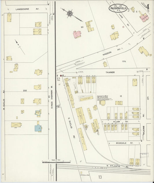 Sanborn Fire Insurance Map from Haddonfield, Camden County, New Jersey (1914), Sheet #0004 - Historic Sanborn Fire Insurance Map Print, vintage old map wall art, antique decor, genealogy gift, New Jersey New Jersey map