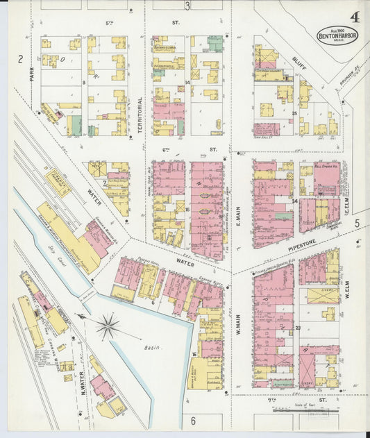 Sanborn Fire Insurance Map from Benton Harbor, Berrien County, Michigan (1900), Sheet #0004 - Historic Sanborn Fire Insurance Map Print, vintage old map wall art, antique decor, genealogy gift, Michigan Michigan map
