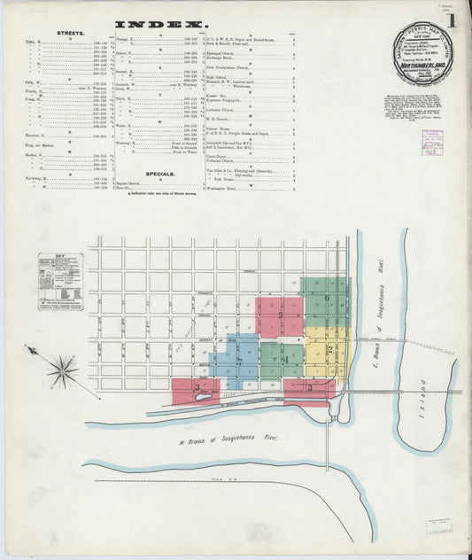 Sanborn Fire Insurance Map from Northumberland, Northumberland County, Pennsylvania (1901), Sheet #0001 - Historic Sanborn Fire Insurance Map Print, vintage old map wall art, antique decor, genealogy gift, Pennsylvania Pennsylvania map