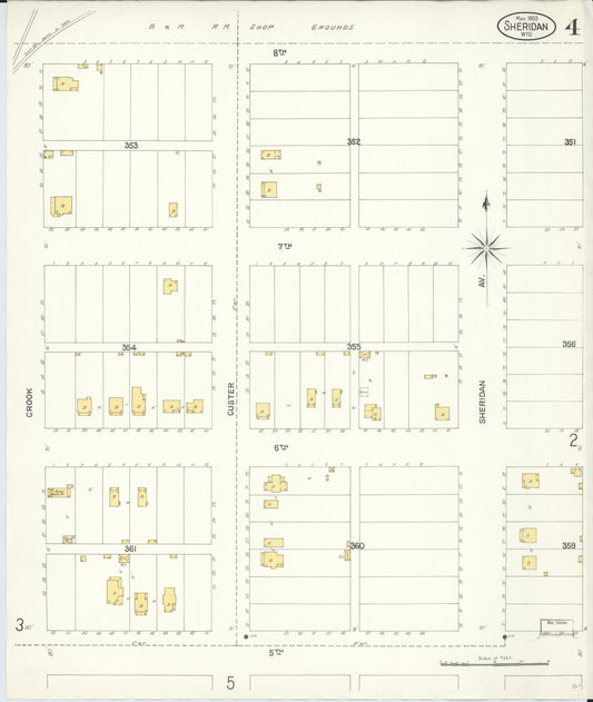 Sanborn Fire Insurance Map from Sheridan, Sheridan County, Wyoming (1903), Sheet #0004 - Historic Sanborn Fire Insurance Map Print, vintage old map wall art, antique decor, genealogy gift, Wyoming Wyoming map