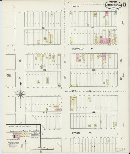 Sanborn Fire Insurance Map from Grand Junction, Mesa County, Colorado (1890), Sheet #0005 - Complete Map Set gallery image, historic Sanborn map, vintage wall art, Colorado Colorado