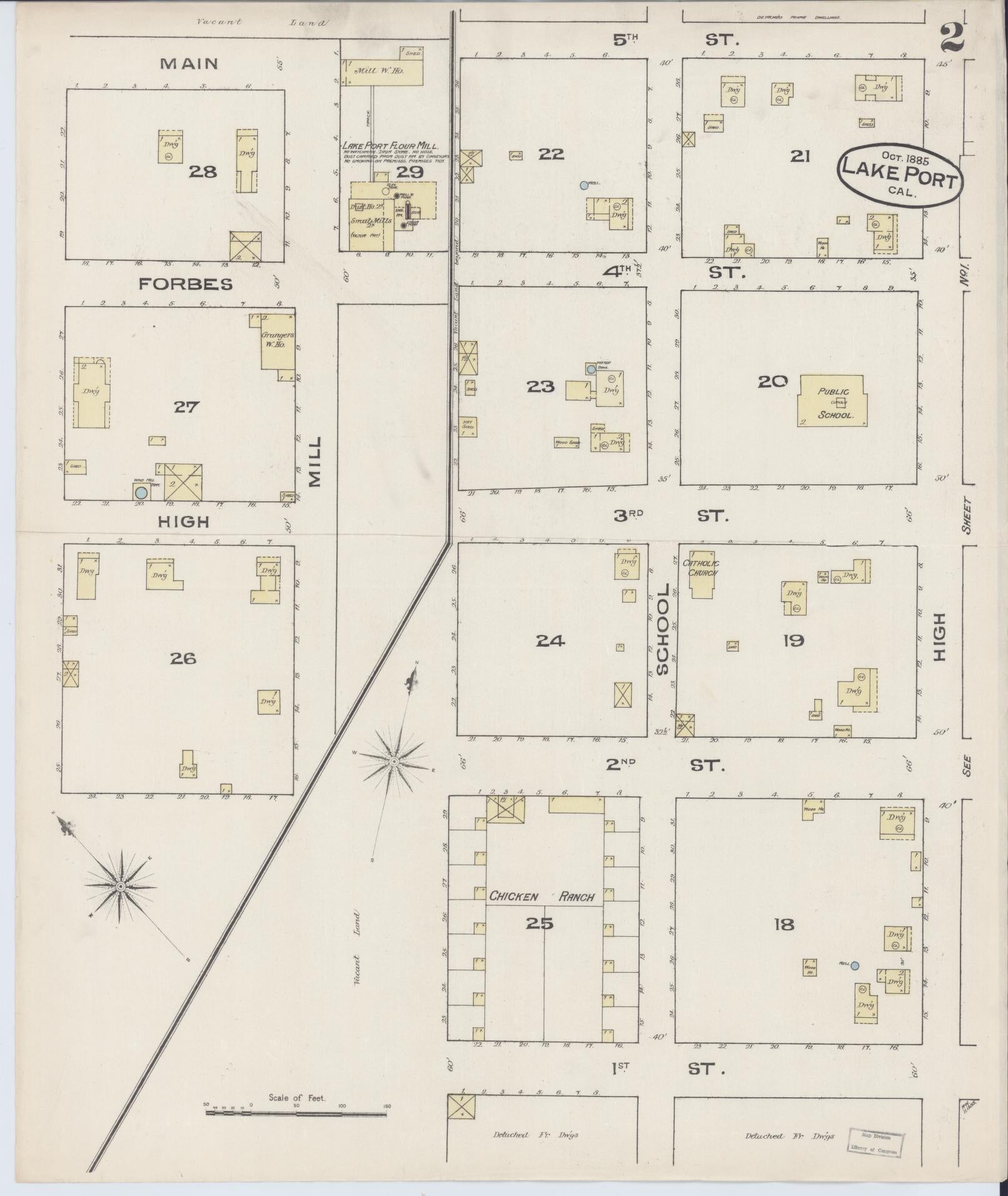 Sanborn Fire Insurance Map from Lakeport, Lake County, California (1885), Sheet #0002 - Historic Sanborn Fire Insurance Map Print, vintage old map wall art, antique decor, genealogy gift, California California map