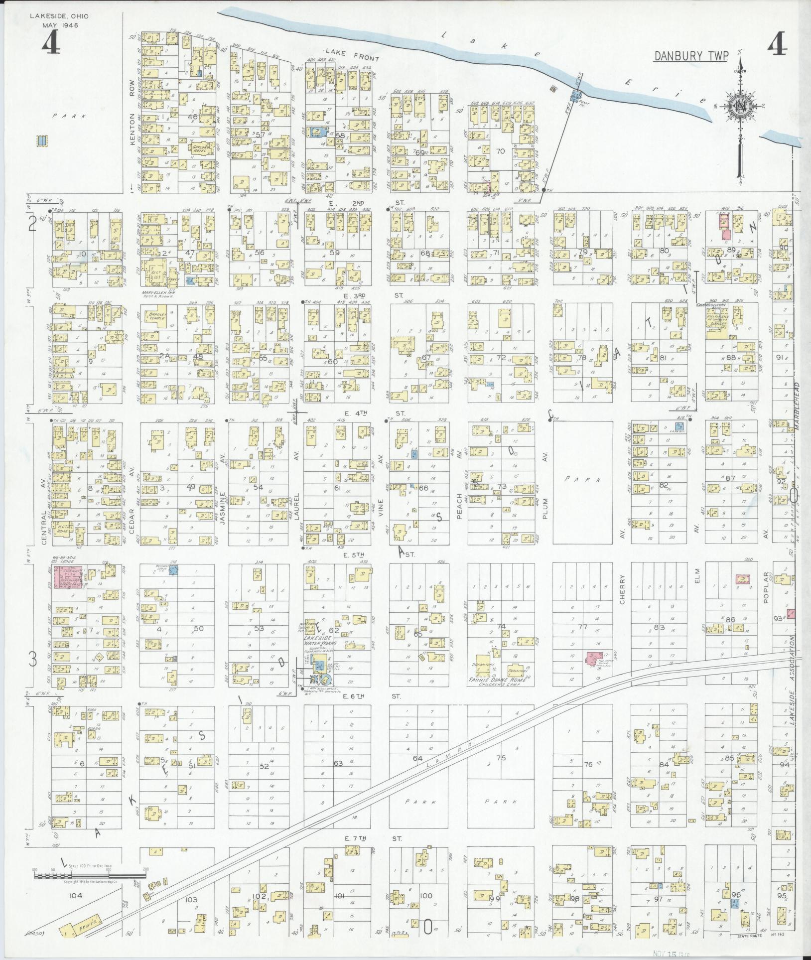Sanborn Fire Insurance Map from Lakeside, Ottawa County, Ohio (1946), Sheet #0004 - Historic Sanborn Fire Insurance Map Print, vintage old map wall art, antique decor, genealogy gift, Ohio Ohio map