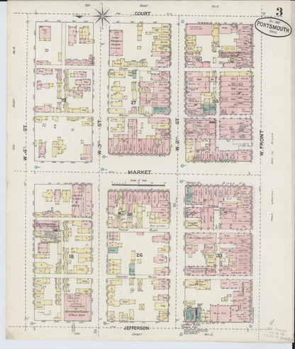 Sanborn Fire Insurance Map from Portsmouth, Scioto County, Ohio (1887), Sheet #0003 - Historic Sanborn Fire Insurance Map Print, vintage old map wall art, antique decor, genealogy gift, Ohio Ohio map