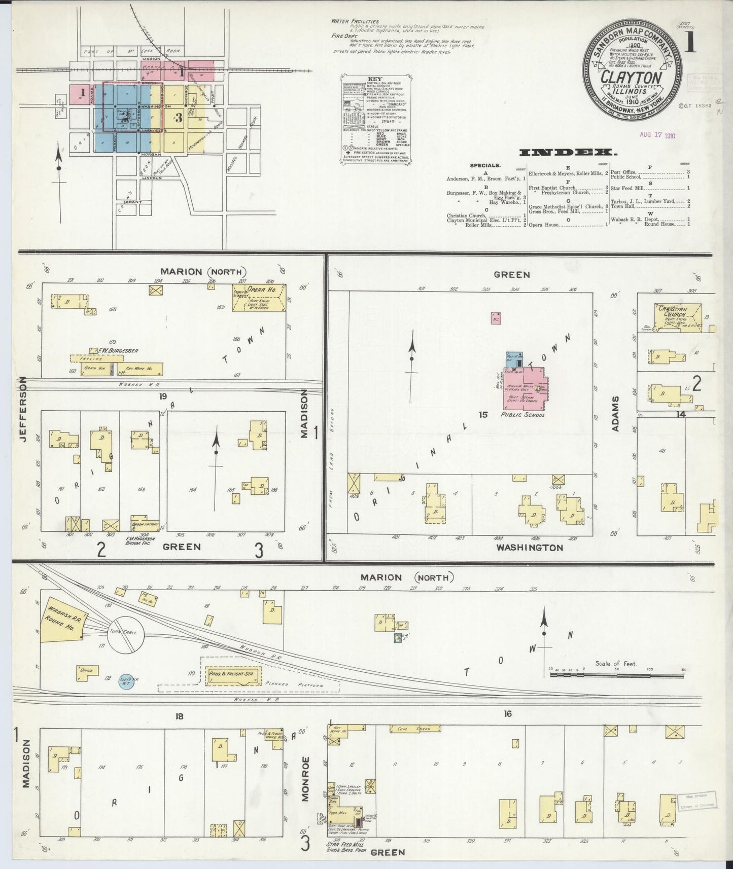 Sanborn Fire Insurance Map from Clayton, Adams County, Illinois (1910), Sheet #0001 - Historic Sanborn Fire Insurance Map Print, vintage old map wall art, antique decor, genealogy gift, Illinois Illinois map