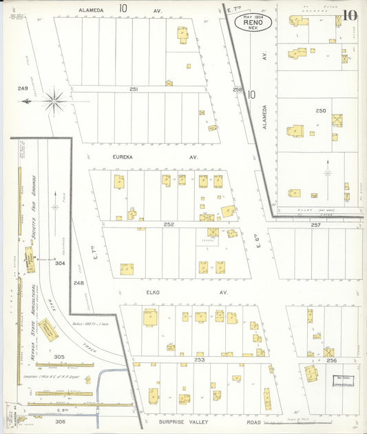 Sanborn Fire Insurance Map from Reno, Washoe County, Nevada (1904), Sheet #0010 - Historic Sanborn Fire Insurance Map Print, vintage old map wall art, antique decor, genealogy gift, Nevada Nevada map