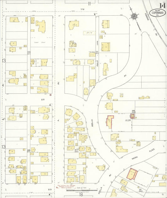 Sanborn Fire Insurance Map from Coronado, San Diego County, California (1921), Sheet #0014 - Historic Sanborn Fire Insurance Map Print, vintage old map wall art, antique decor, genealogy gift, California California map