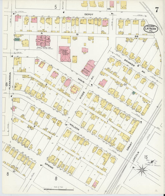 Sanborn Fire Insurance Map from Latrobe, Westmoreland County, Pennsylvania (1909), Sheet #0007 - Historic Sanborn Fire Insurance Map Print, vintage old map wall art, antique decor, genealogy gift, Pennsylvania Pennsylvania map