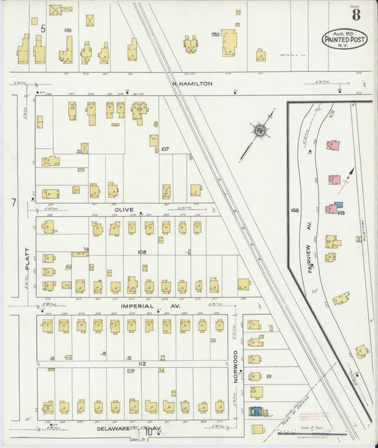 Sanborn Fire Insurance Map from Painted Post, Steuben County, New York (1921), Sheet #0008 - Historic Sanborn Fire Insurance Map Print, vintage old map wall art, antique decor, genealogy gift, New York New York map