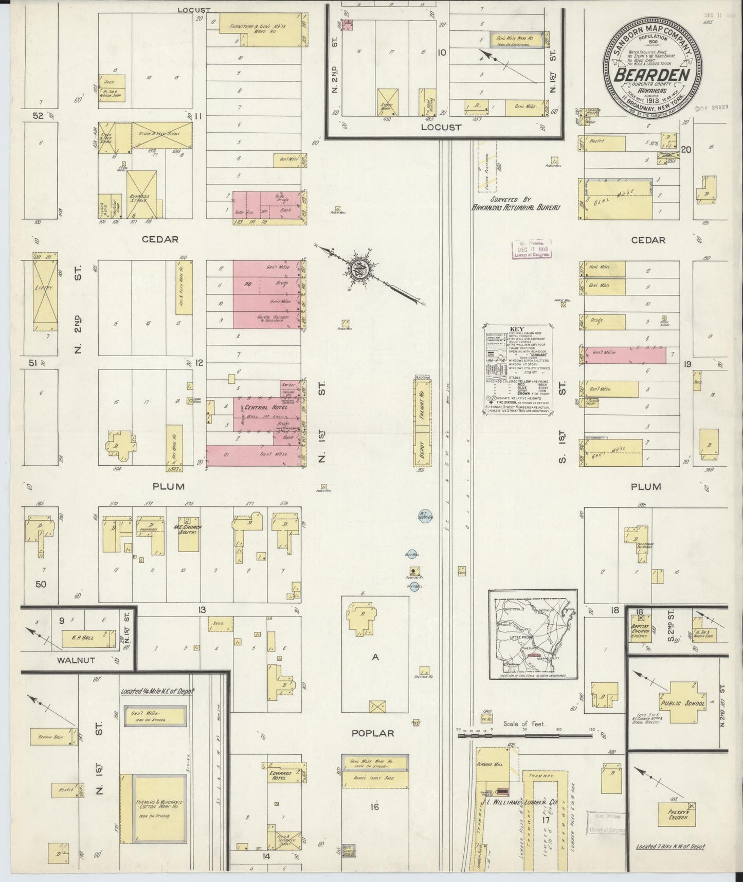 Sanborn Fire Insurance Map from Bearden, Ouachita County, Arkansas (1913), Sheet #0001 - Historic Sanborn Fire Insurance Map Print, vintage old map wall art, antique decor, genealogy gift, Arkansas Arkansas map