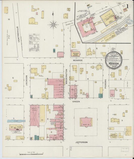 Sanborn Fire Insurance Map from Marion, Perry County, Alabama (1894), Sheet #0001 - Complete Map Set gallery image, historic Sanborn map, vintage wall art, Alabama Alabama