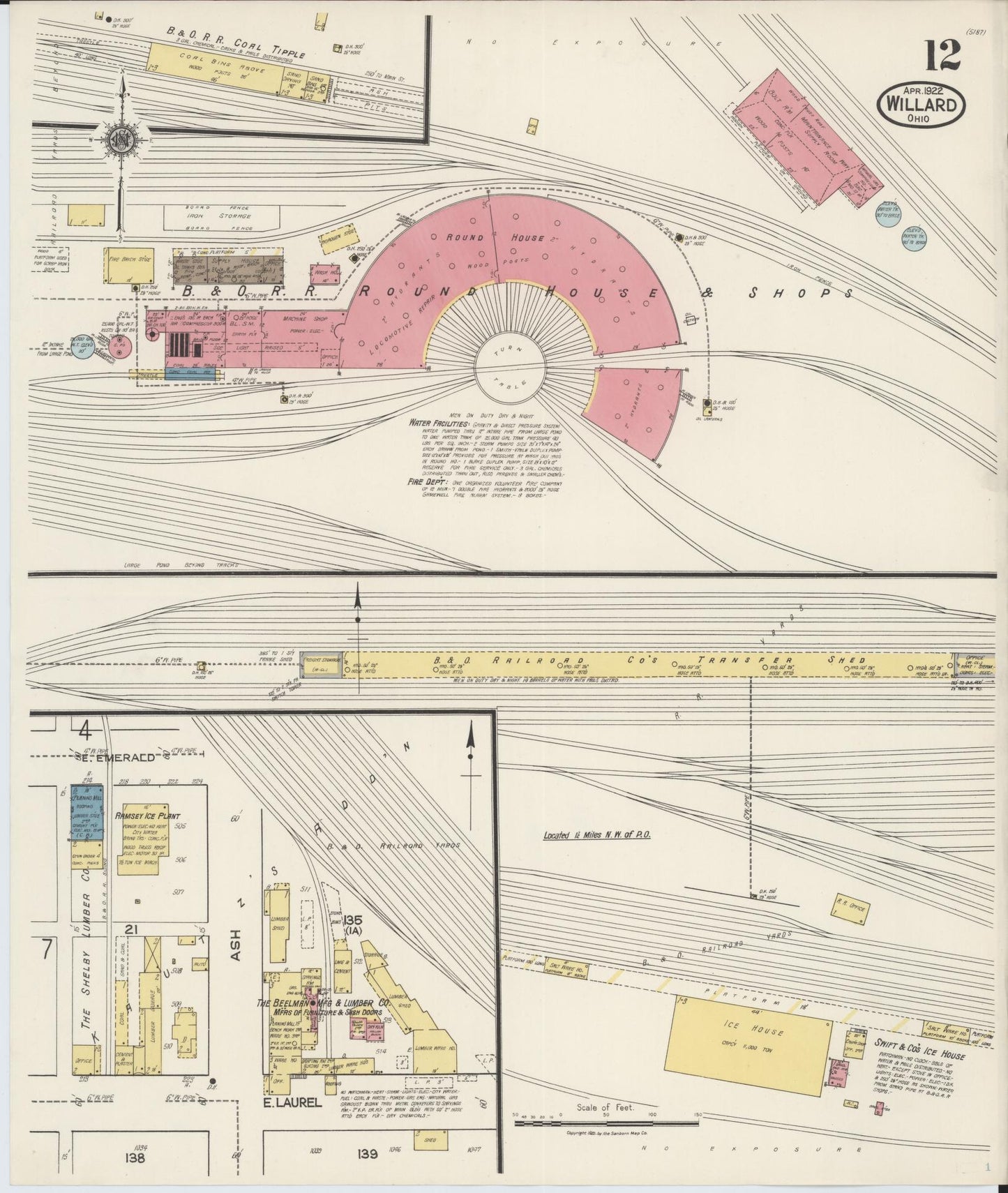 Sanborn Fire Insurance Map from Willard, Huron County, Ohio (1922), Sheet #0012 - Historic Sanborn Fire Insurance Map Print, vintage old map wall art, antique decor, genealogy gift, Ohio Ohio map
