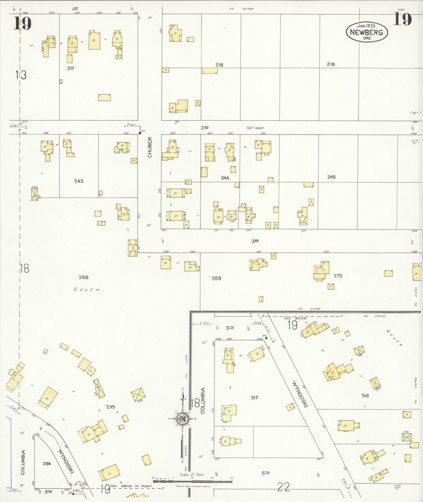 Sanborn Fire Insurance Map from Newberg, Yamhill County, Oregon (1929), Sheet #0019 - Complete Map Set gallery image, historic Sanborn map, vintage wall art, Oregon Oregon
