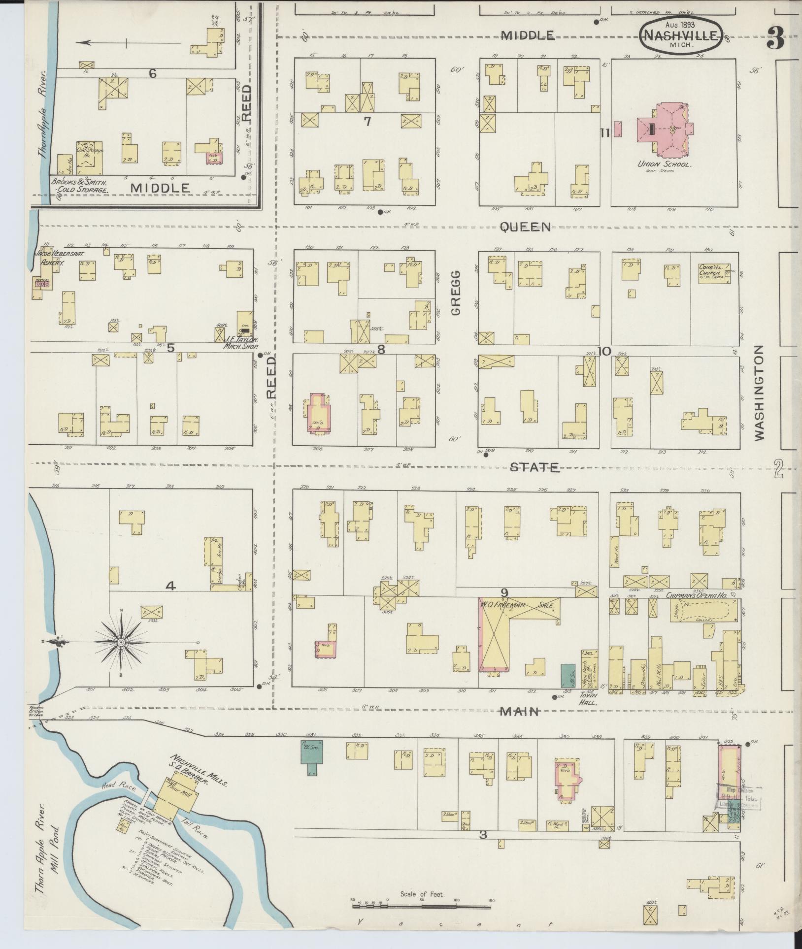 Sanborn Fire Insurance Map from Nashville, Barry County, Michigan (1893), Sheet #0003 - Complete Map Set gallery image, historic Sanborn map, vintage wall art, Michigan Michigan