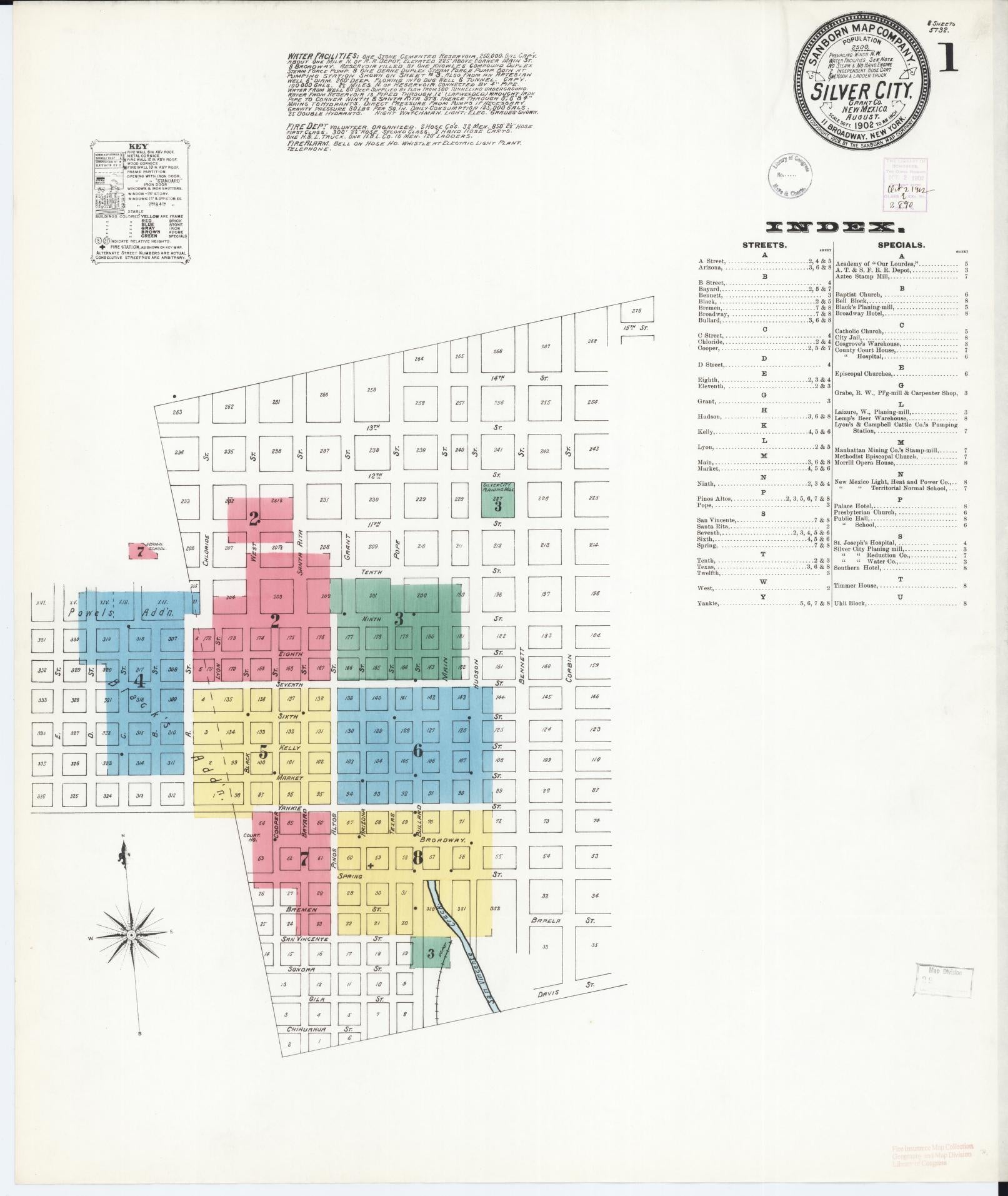 Sanborn Fire Insurance Map from Silver City, Grant County, New Mexico (1902), Sheet #0001 - Historic Sanborn Fire Insurance Map Print, vintage old map wall art, antique decor, genealogy gift, New Mexico New Mexico map