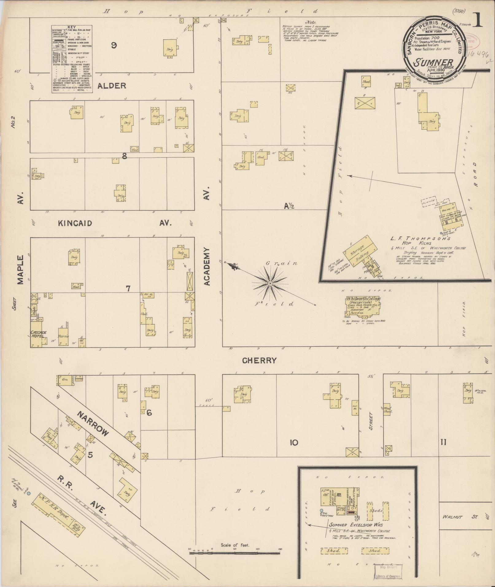 Sanborn Fire Insurance Map from Sumner, Pierce County, Washington (1890), Sheet #0001 - Historic Sanborn Fire Insurance Map Print, vintage old map wall art, antique decor, genealogy gift, Washington Washington map