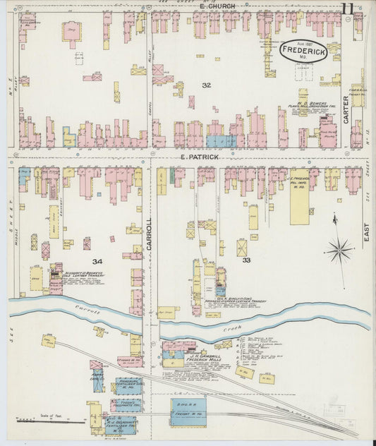 Frederick, Maryland - 1887 - Sanborn Fire Insurance Map, Sheet #0011 - Historic Sanborn Fire Insurance Map Print, Frederick Maryland 1887 0011 vintage old map wall art