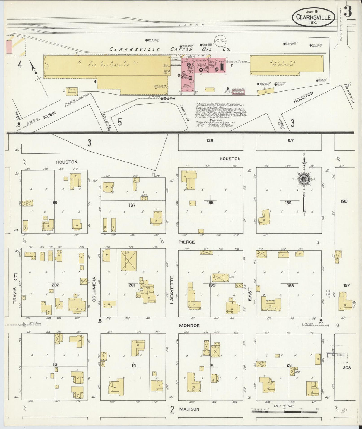Sanborn Fire Insurance Map from Clarksville, Red River County, Texas (1911), Sheet #0003 - Complete Map Set gallery image, historic Sanborn map, vintage wall art, Texas Texas