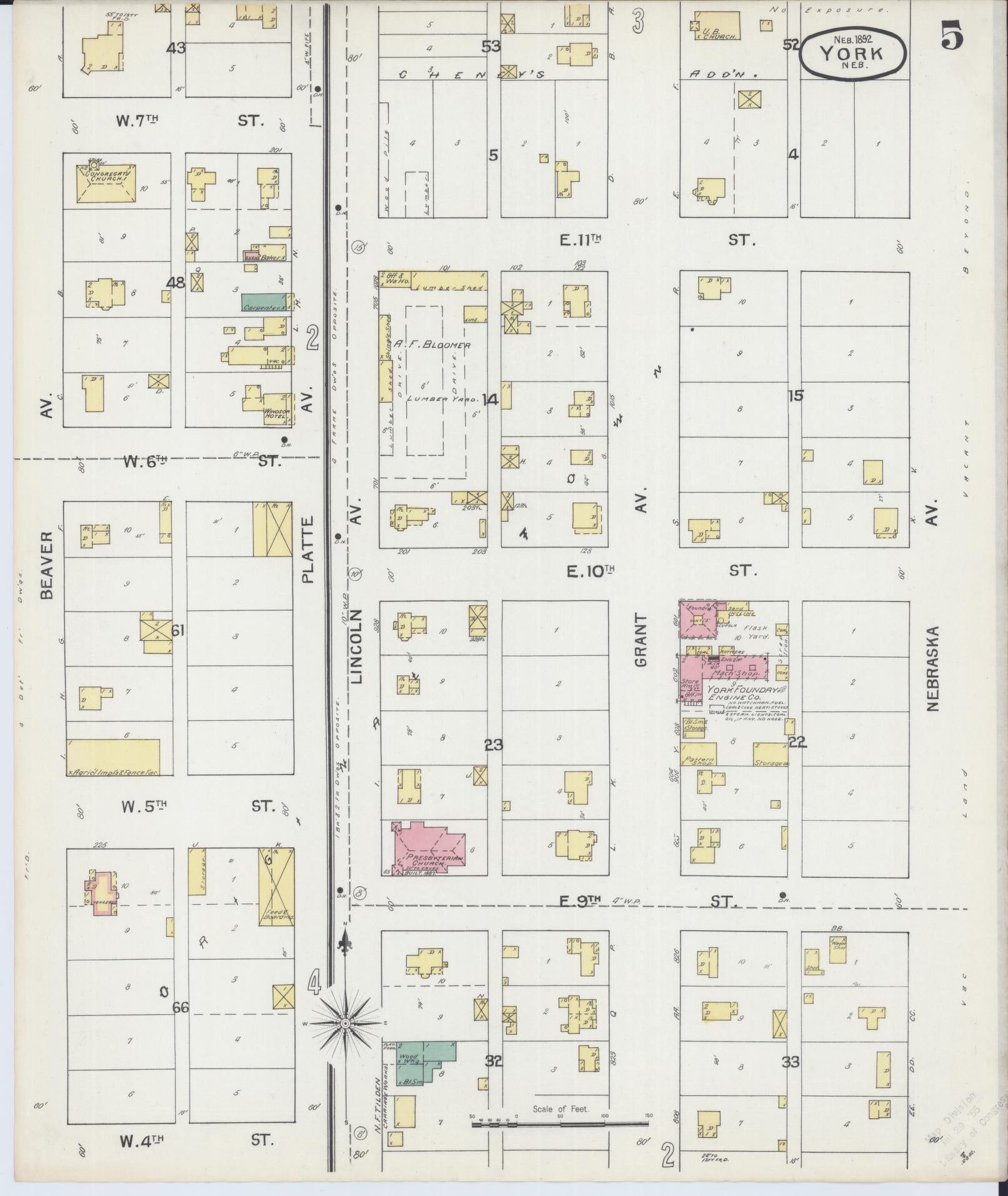 Sanborn Fire Insurance Map from York, York County, Nebraska (1892), Sheet #0005 - Historic Sanborn Fire Insurance Map Print, vintage old map wall art, antique decor, genealogy gift, Nebraska Nebraska map