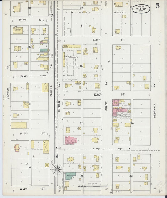 Sanborn Fire Insurance Map from York, York County, Nebraska (1892), Sheet #0005 - Historic Sanborn Fire Insurance Map Print, vintage old map wall art, antique decor, genealogy gift, Nebraska Nebraska map