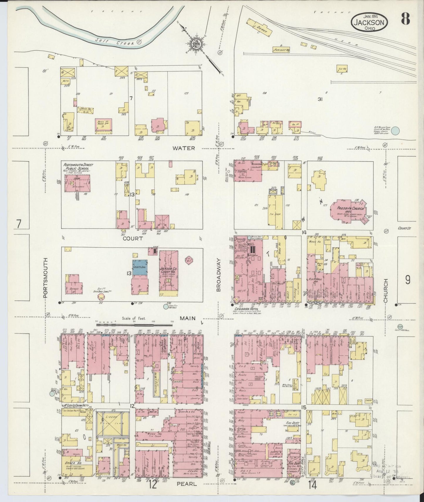Sanborn Fire Insurance Map from Jackson, Jackson County, Ohio (1914), Sheet #0008 - Historic Sanborn Fire Insurance Map Print, vintage old map wall art, antique decor, genealogy gift, Ohio Ohio map