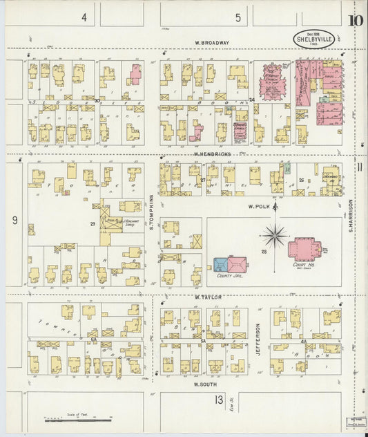 Sanborn Fire Insurance Map from Shelbyville, Shelby County, Indiana (1898), Sheet #0010 - Historic Sanborn Fire Insurance Map Print, vintage old map wall art, antique decor, genealogy gift, Indiana Indiana map