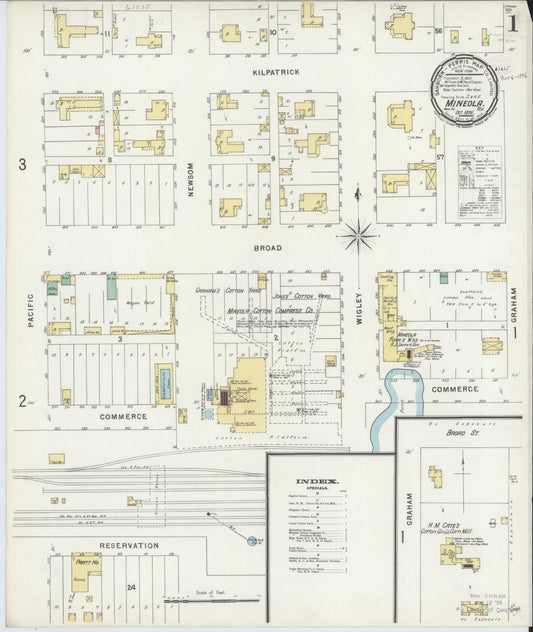 Sanborn Fire Insurance Map from Mineola, Wood County, Texas (1896), Sheet #0001 - Historic Sanborn Fire Insurance Map Print, vintage old map wall art, antique decor, genealogy gift, Texas Texas map