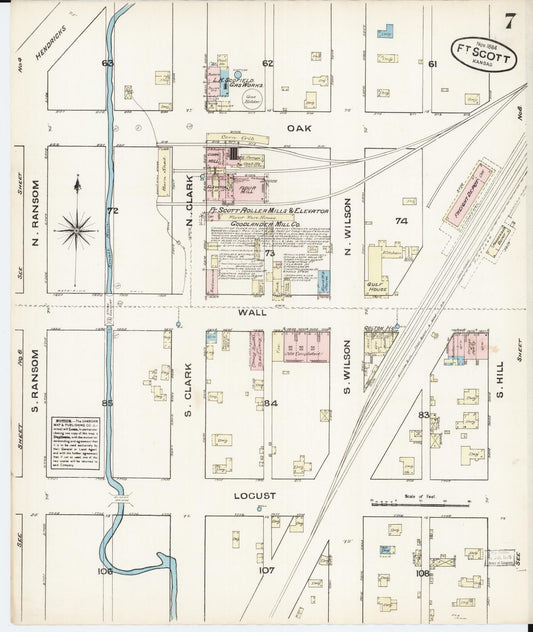 Sanborn Fire Insurance Map from Fort Scott, Bourbon County, Kansas (1884), Sheet #0007 - Historic Sanborn Fire Insurance Map Print, vintage old map wall art, antique decor, genealogy gift, Kansas Kansas map