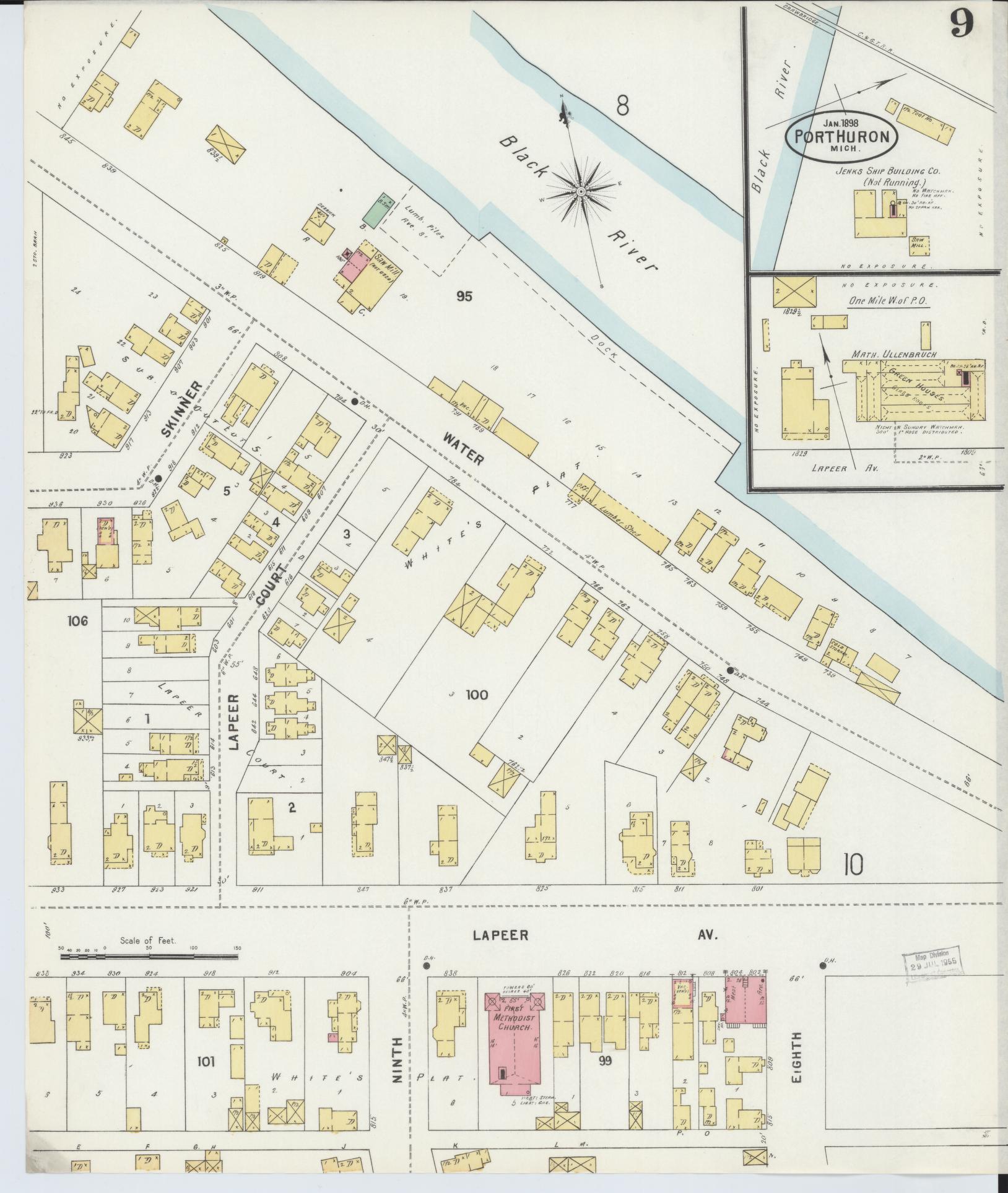 Sanborn Fire Insurance Map from Port Huron, Saint Clair County, Michigan (1898), Sheet #0009 - Complete Map Set gallery image, historic Sanborn map, vintage wall art, Michigan Michigan