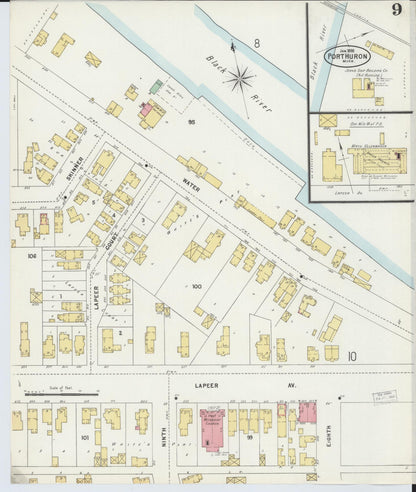Sanborn Fire Insurance Map from Port Huron, Saint Clair County, Michigan (1898), Sheet #0009 - Complete Map Set gallery image, historic Sanborn map, vintage wall art, Michigan Michigan