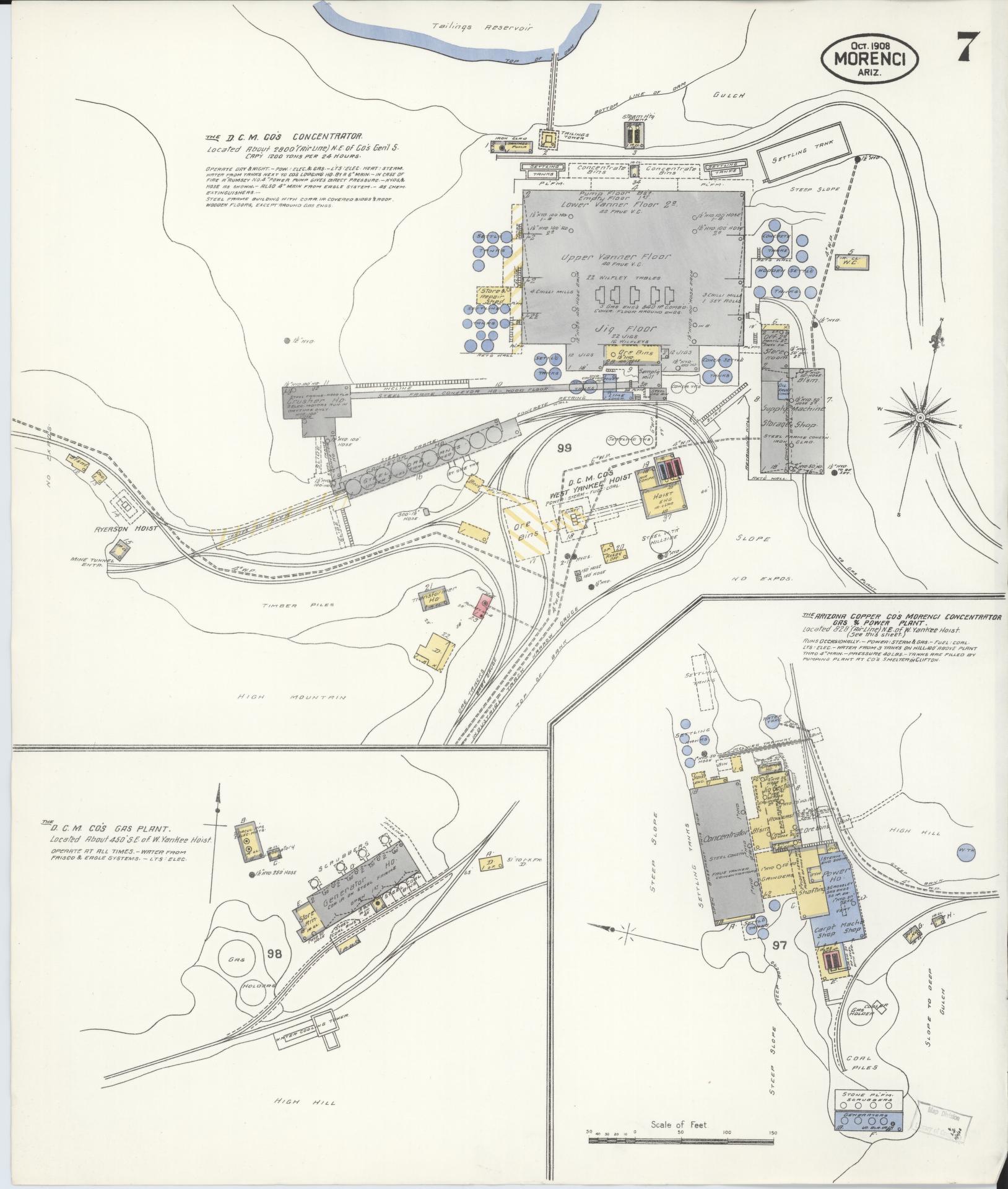 Sanborn Fire Insurance Map from Morenci, Greenlee County, Arizona (1908), Sheet #0007 - Complete Map Set gallery image, historic Sanborn map, vintage wall art, Arizona Arizona