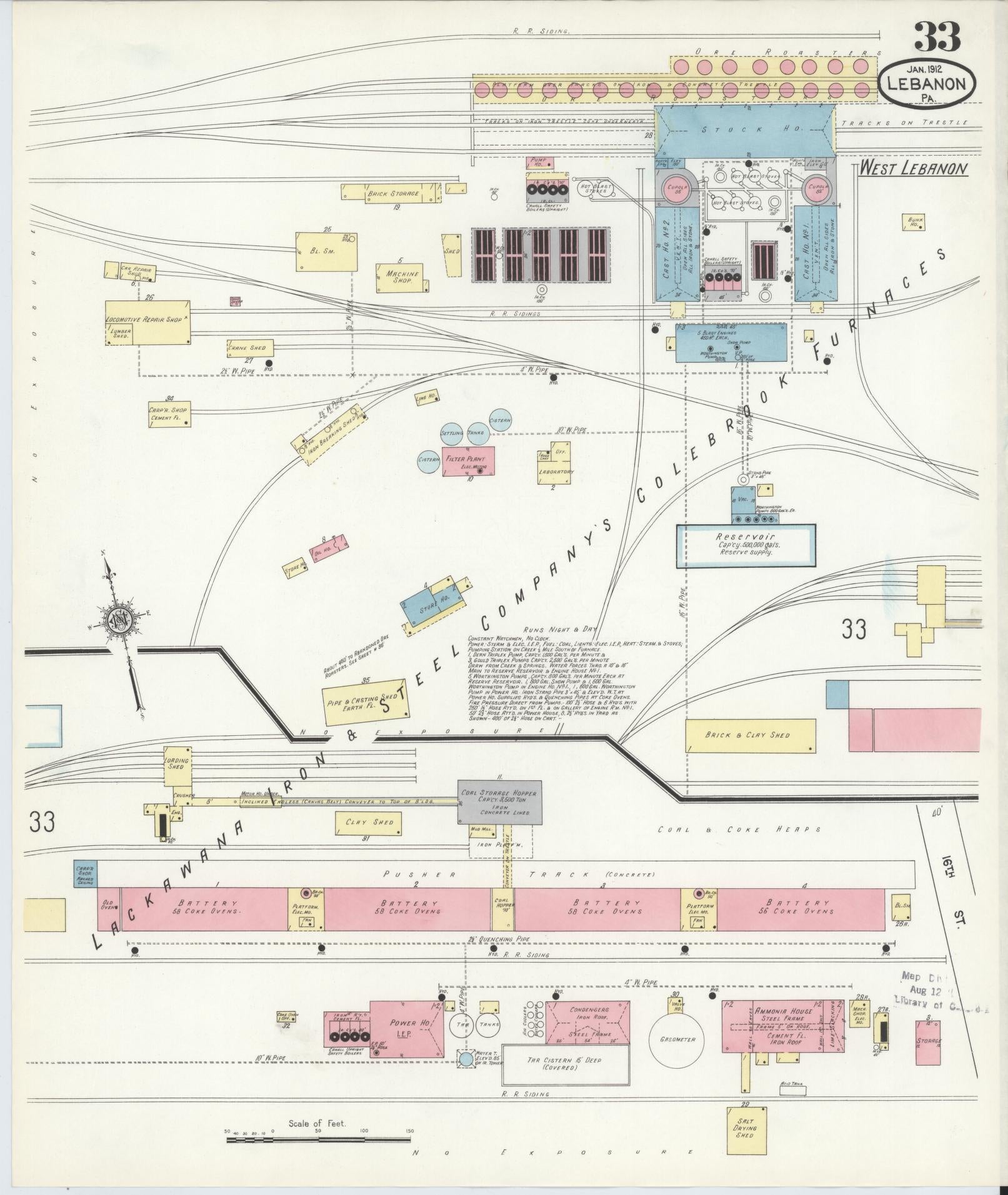 Sanborn Fire Insurance Map from Lebanon, Lebanon County, Pennsylvania (1912), Sheet #0033 - Historic Sanborn Fire Insurance Map Print, vintage old map wall art, antique decor, genealogy gift, Pennsylvania Pennsylvania map