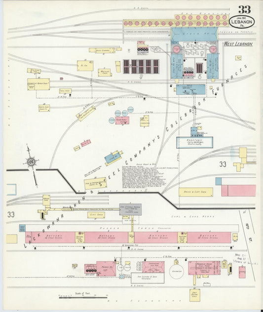 Sanborn Fire Insurance Map from Lebanon, Lebanon County, Pennsylvania (1912), Sheet #0033 - Historic Sanborn Fire Insurance Map Print, vintage old map wall art, antique decor, genealogy gift, Pennsylvania Pennsylvania map