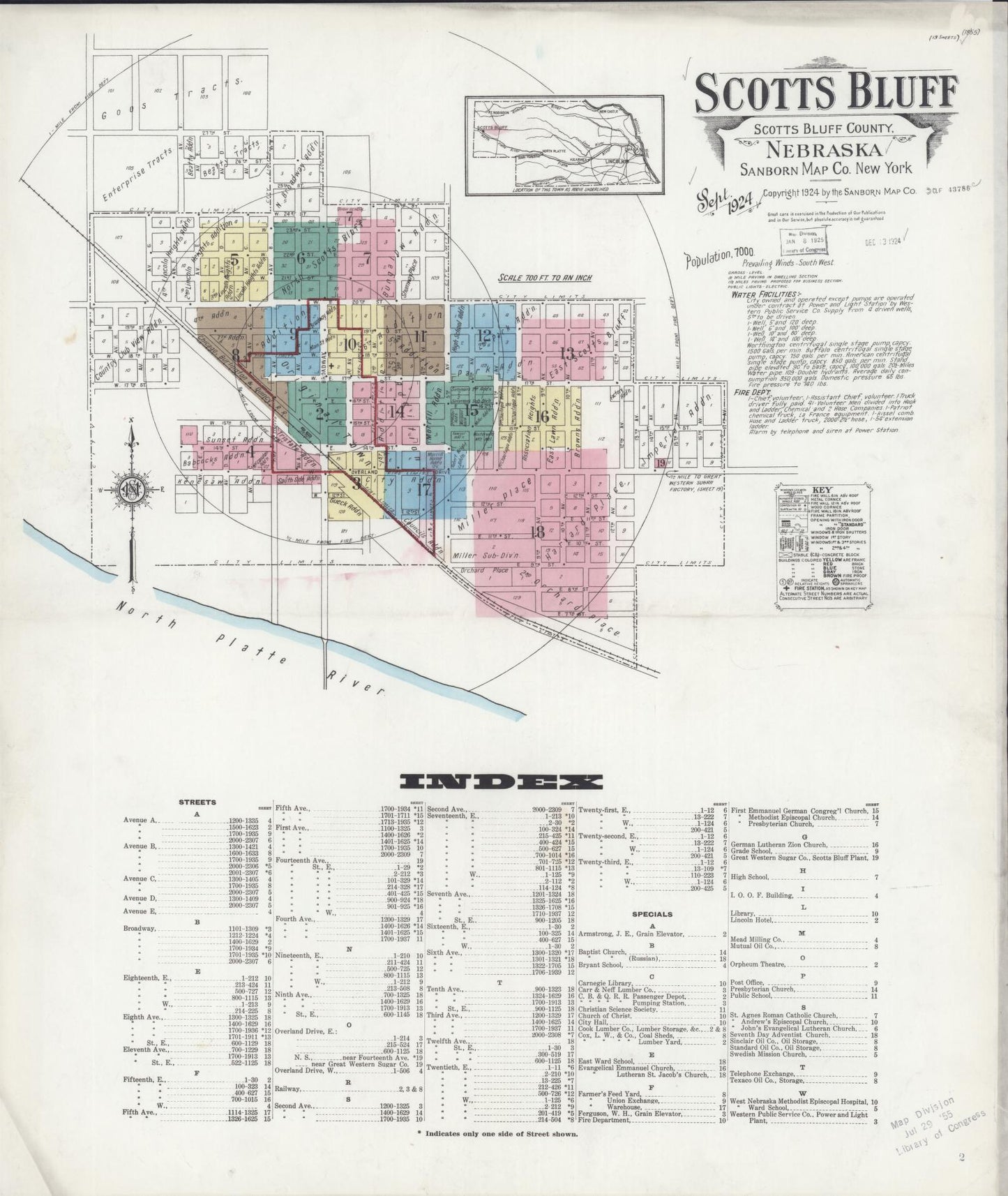 Sanborn Fire Insurance Map from Scottsbluff, Scotts Bluff County, Nebraska (1924), Sheet #0001 - Historic Sanborn Fire Insurance Map Print, vintage old map wall art, antique decor, genealogy gift, Nebraska Nebraska map
