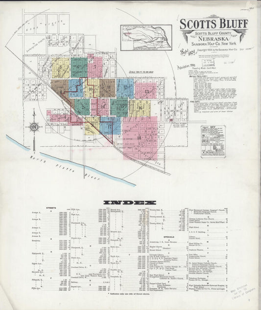 Sanborn Fire Insurance Map from Scottsbluff, Scotts Bluff County, Nebraska (1924), Sheet #0001 - Historic Sanborn Fire Insurance Map Print, vintage old map wall art, antique decor, genealogy gift, Nebraska Nebraska map