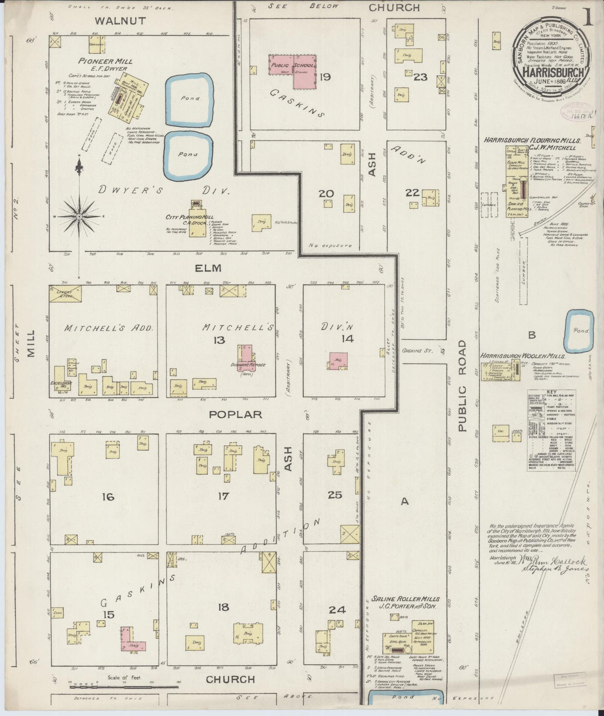 Sanborn Fire Insurance Map from Harrisburg, Saline County, Illinois (1886), Sheet #0001 - Complete Map Set gallery image, historic Sanborn map, vintage wall art, Illinois Illinois