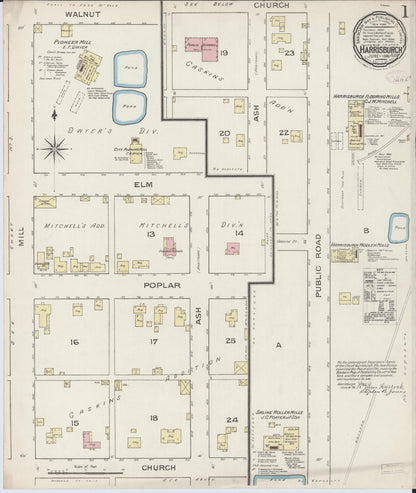 Sanborn Fire Insurance Map from Harrisburg, Saline County, Illinois (1886), Sheet #0001 - Complete Map Set gallery image, historic Sanborn map, vintage wall art, Illinois Illinois