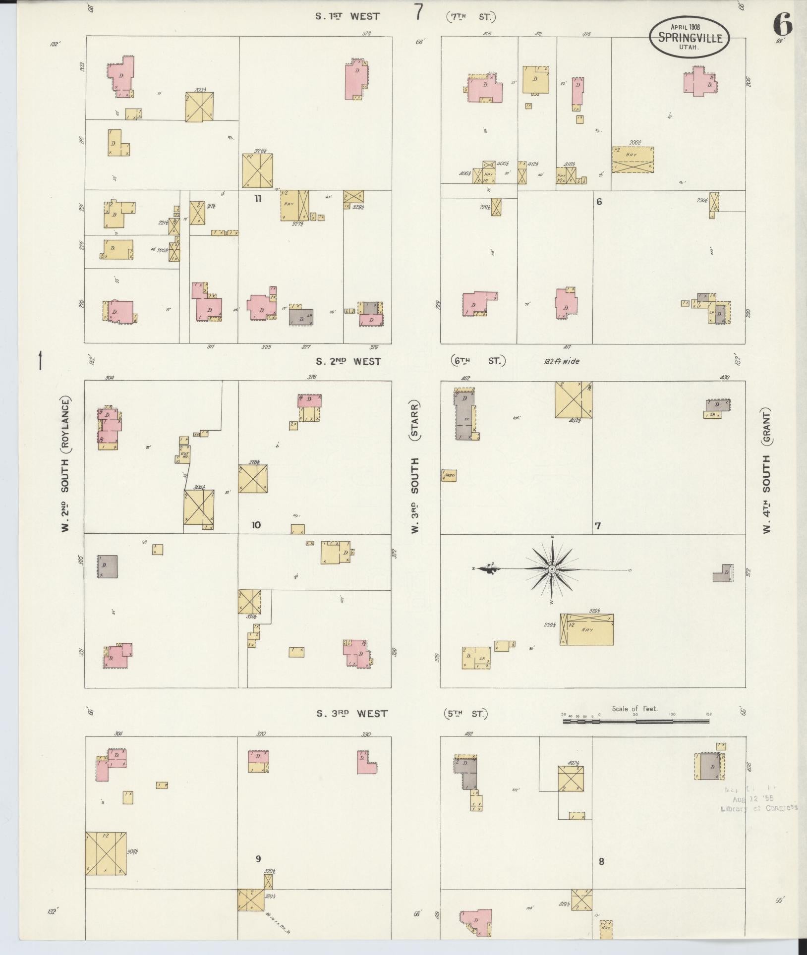 Sanborn Fire Insurance Map from Springville, Utah County, Utah (1908), Sheet #0006 - Complete Map Set gallery image, historic Sanborn map, vintage wall art, Springville Utah
