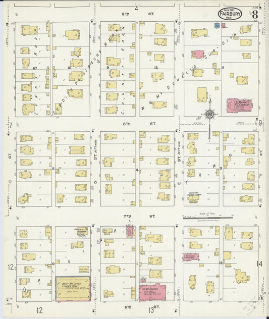 Sanborn Fire Insurance Map from Fairbury, Jefferson County, Nebraska (1921), Sheet #0008 - Historic Sanborn Fire Insurance Map Print, vintage old map wall art, antique decor, genealogy gift, Nebraska Nebraska map