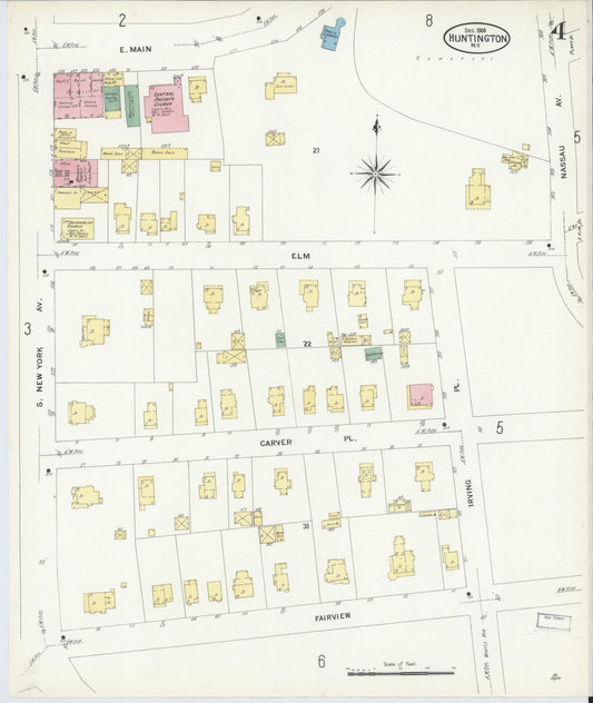 Sanborn Fire Insurance Map from Huntington, Suffolk County, New York (1908), Sheet #0004 - Historic Sanborn Fire Insurance Map Print, vintage old map wall art, antique decor, genealogy gift, New York New York map