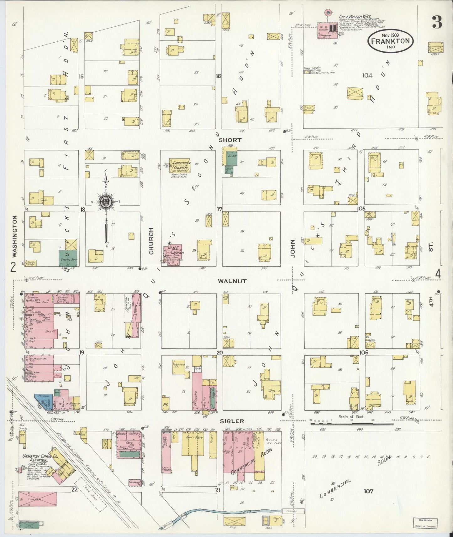 Sanborn Fire Insurance Map from Frankton, Madison County, Indiana (1909), Sheet #0003 - Historic Sanborn Fire Insurance Map Print, vintage old map wall art, antique decor, genealogy gift, Indiana Indiana map