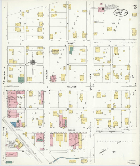 Sanborn Fire Insurance Map from Frankton, Madison County, Indiana (1909), Sheet #0003 - Historic Sanborn Fire Insurance Map Print, vintage old map wall art, antique decor, genealogy gift, Indiana Indiana map