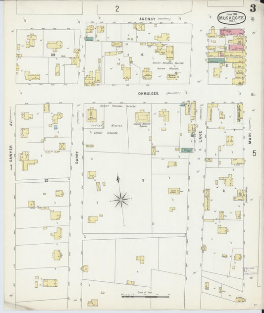 Sanborn Fire Insurance Map from Muskogee, Muskogee County, Oklahoma (1896), Sheet #0003 - Historic Sanborn Fire Insurance Map Print, vintage old map wall art, antique decor, genealogy gift, Oklahoma Oklahoma map