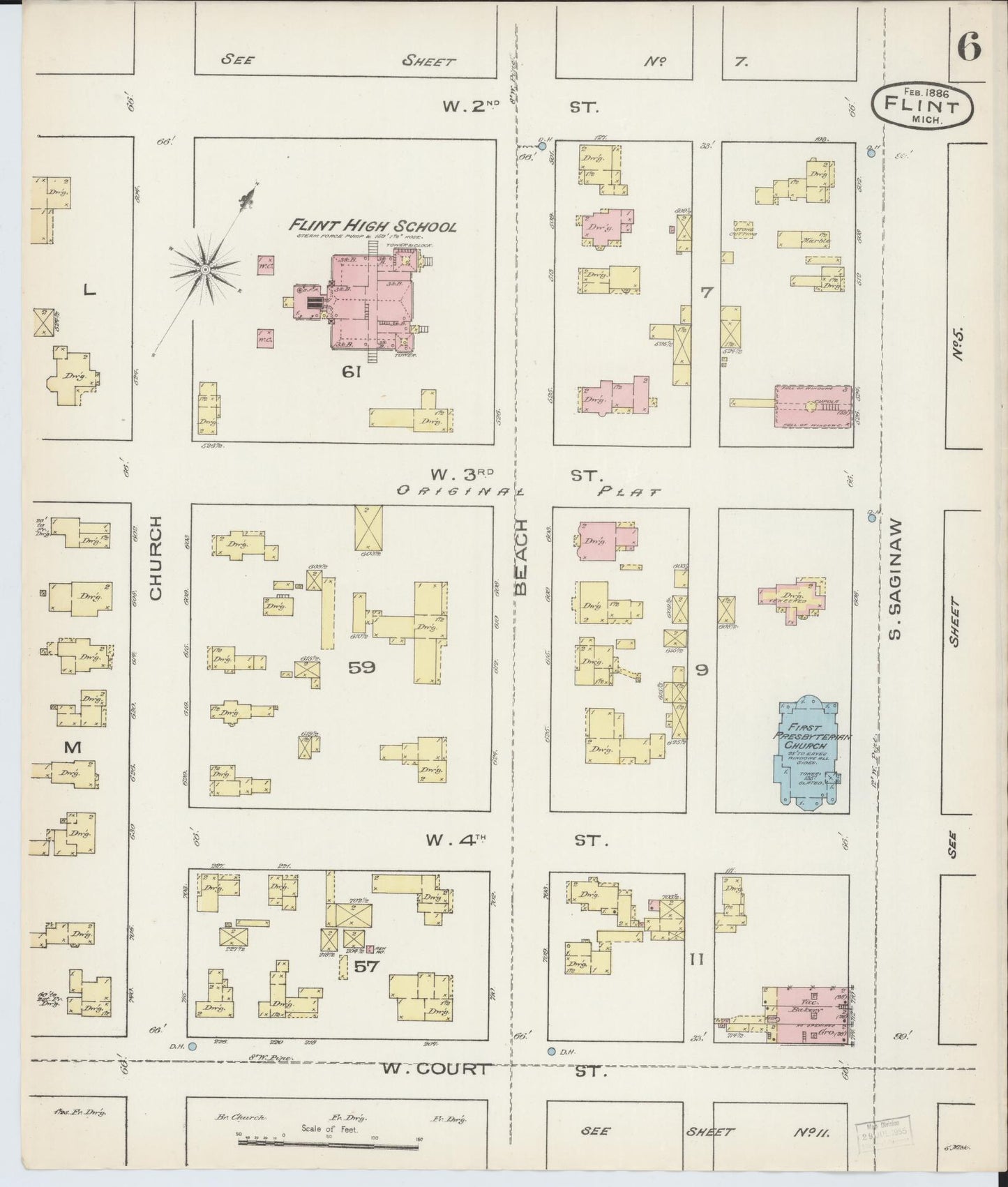 Sanborn Fire Insurance Map from Flint, Genesee County, Michigan (1886), Sheet #0006 - Complete Map Set gallery image, historic Sanborn map, vintage wall art, Michigan Michigan