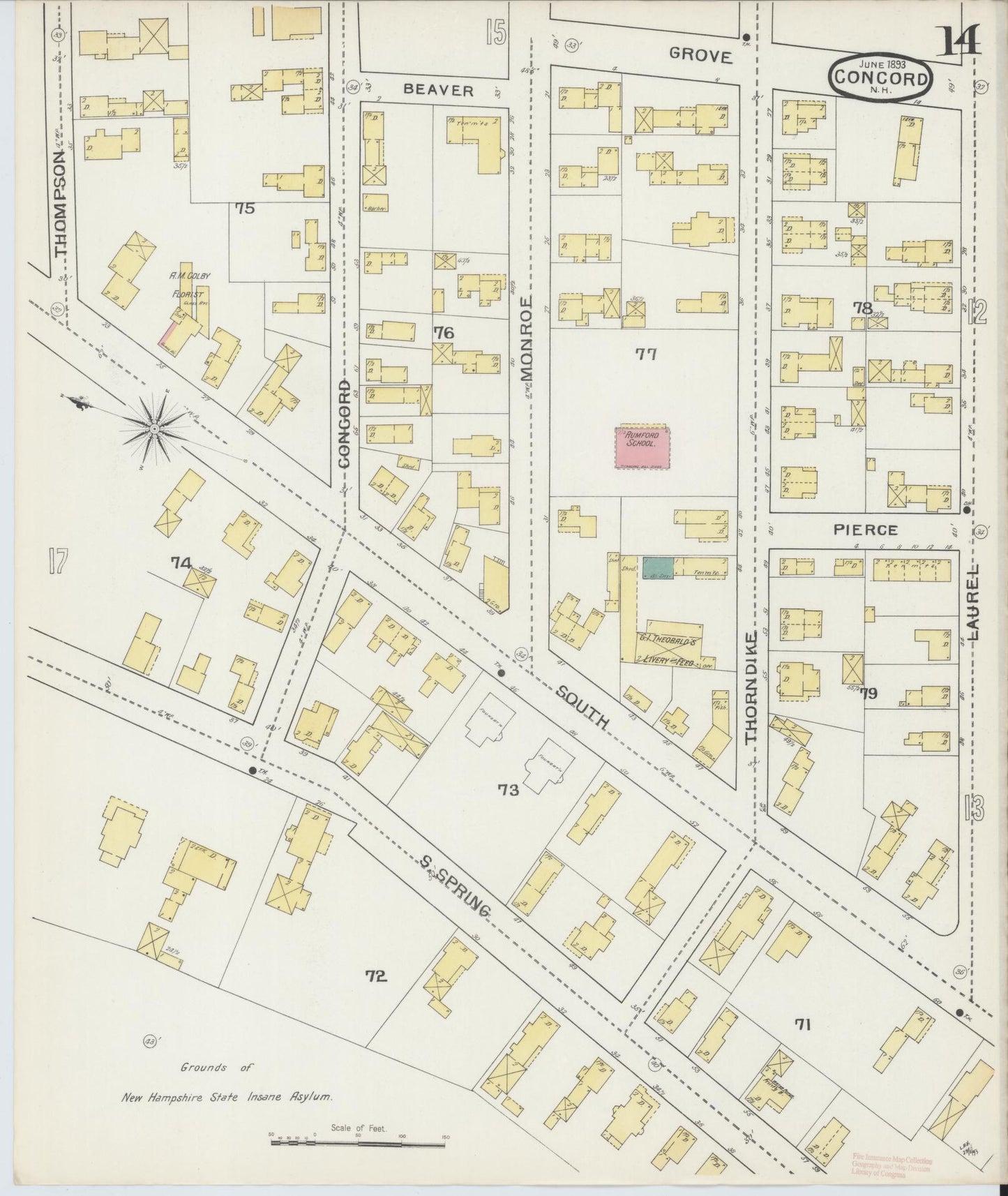 Sanborn Fire Insurance Map from Concord, Merrimack County, New Hampshire (1893), Sheet #0014 - Complete Map Set gallery image, historic Sanborn map, vintage wall art, New Hampshire New Hampshire