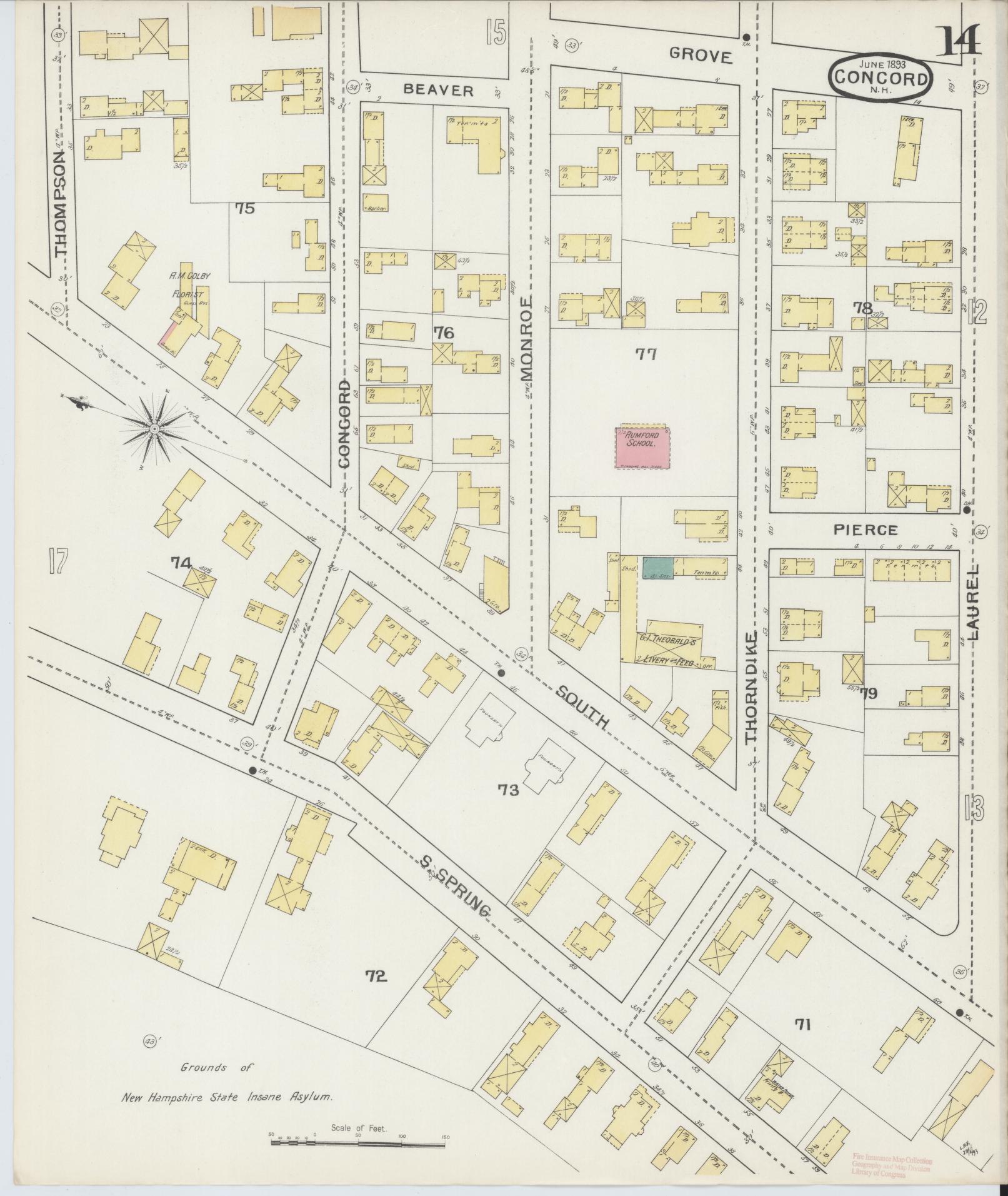 Sanborn Fire Insurance Map from Concord, Merrimack County, New Hampshire (1893), Sheet #0014 - Complete Map Set gallery image, historic Sanborn map, vintage wall art, New Hampshire New Hampshire