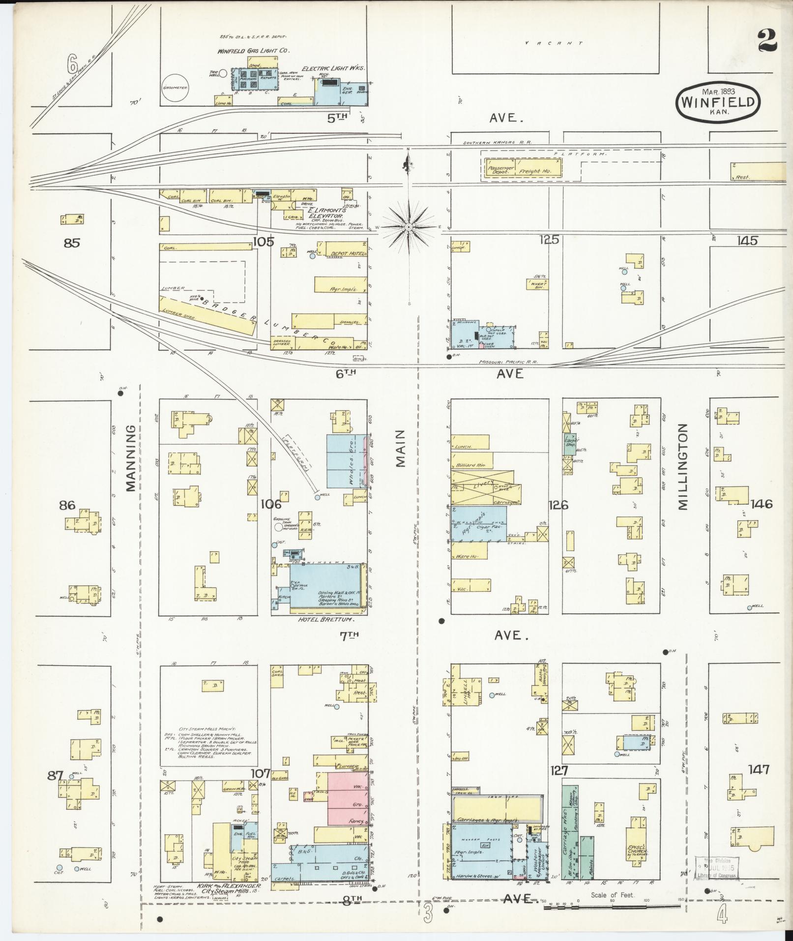 Sanborn Fire Insurance Map from Winfield, Cowley County, Kansas (1893), Sheet #0002 - Historic Sanborn Fire Insurance Map Print, vintage old map wall art, antique decor, genealogy gift, Kansas Kansas map