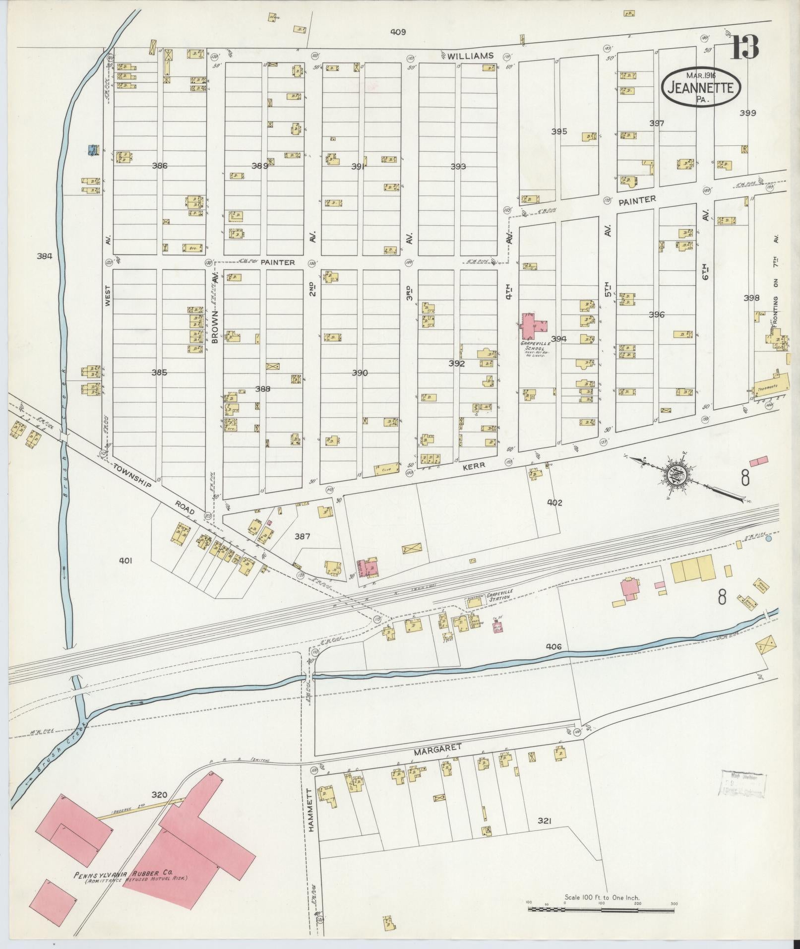 Sanborn Fire Insurance Map from Jeannette, Westmoreland County, Pennsylvania (1916), Sheet #0013 - Complete Map Set gallery image, historic Sanborn map, vintage wall art, Pennsylvania Pennsylvania