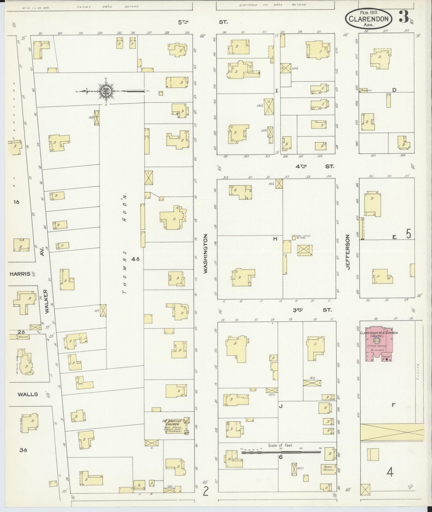 Sanborn Fire Insurance Map from Clarendon, Monroe County, Arkansas (1913), Sheet #0003 - Complete Map Set gallery image, historic Sanborn map, vintage wall art, Arkansas Arkansas